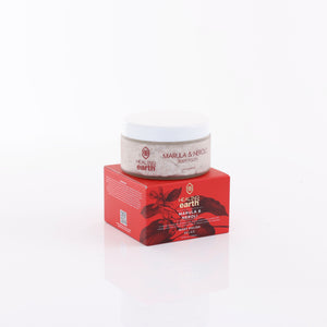 Scrub corpo Healing Earth Marula e Neroli packaging elegante rosso e oro prodotto naturale formato 200 ml