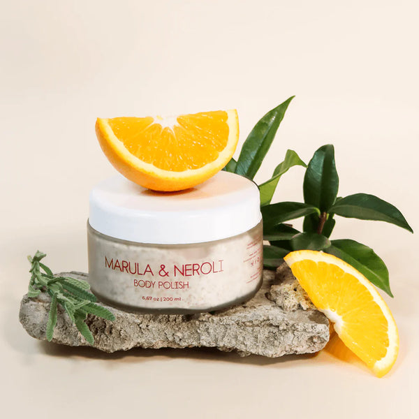 Scrub corpo naturale Healing Earth con ingredienti botanici Marula, Neroli e oli essenziali