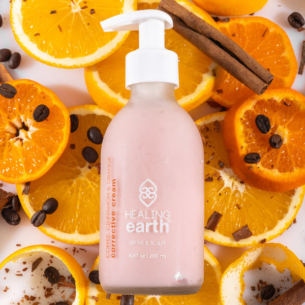Crema corpo energizzante Healing Earth linea caffè cannella arancia