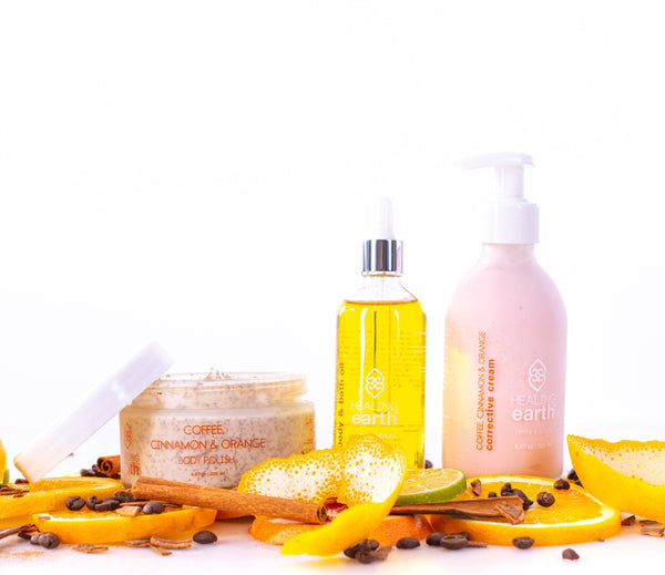 Set regalo corpo Summer Glow Healing Earth con prodotti caffè cannella arancia